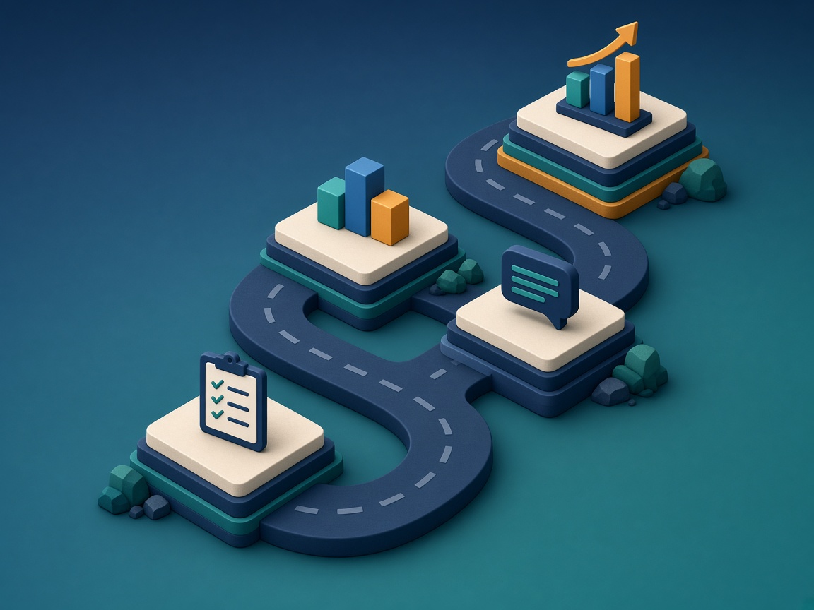 Isometric roadmap with four milestones representing the 30-day answer engine optimization plan